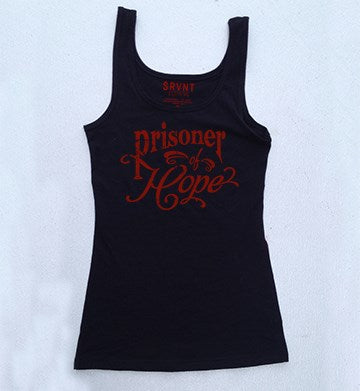 Tee Shirt-Prisoner Of Hope Womens Jersey Tank- Small-Black W/Red