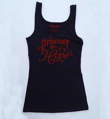 Tee Shirt-Prisoner Of Hope Womens Jersey Tank-Large-Black W/Red