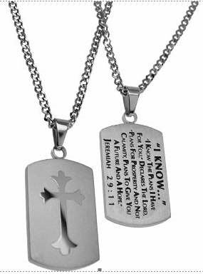 Necklace-Dog Tag Cross-I Know-Silver (Mens)-24" Chain