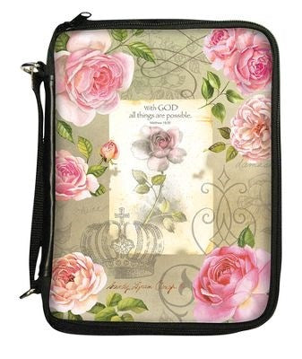 Bible Cover-With God/Roses-MED