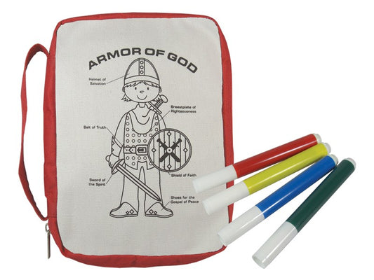 Bible Cover-Kids-Armor Of God W/Markers-Color & Wash-MED-Red