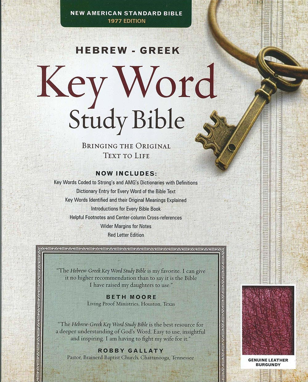 NASB 1977 Hebrew-Greek Key Word Study Bible-Burgundy Genuine Leather Indexed