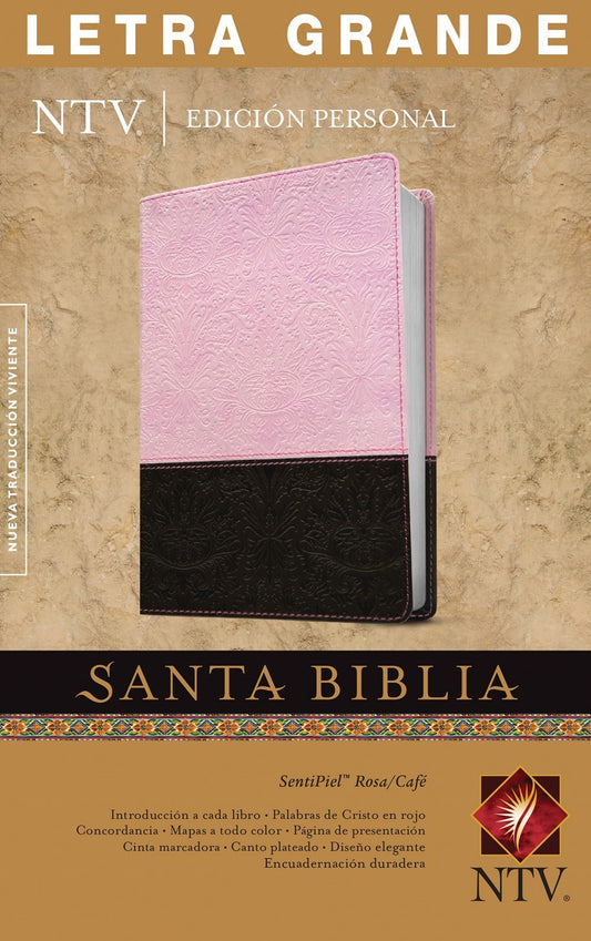 NTV Personal Size Large Print Bible (Edicion Personal Letra Grande)-Pink/Brown TuTone Indexed