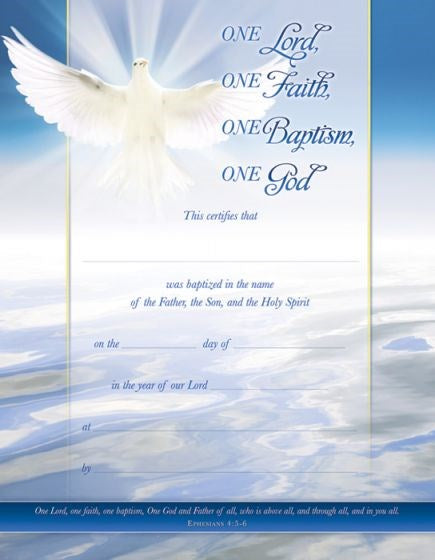 Certificate-Baptism (Ephesians 4: 5-6) (Full Color  Coated Stock) (Pack Of 6)