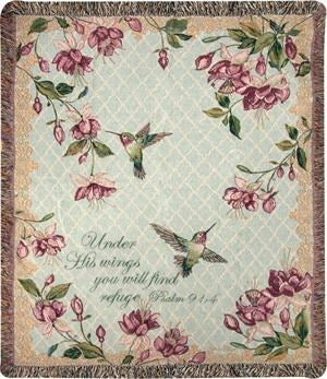 Throw-Rubys Among The Fuchsias/Under His Wings... -Tapestry (50" x 60")