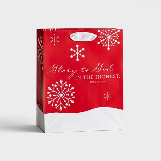 Gift Bag-Value-Red Snowflakes-Luke 2:14-Medium
