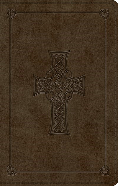 ESV Large Print Value Thinline Bible-Olive Celtic Cross Design TruTone