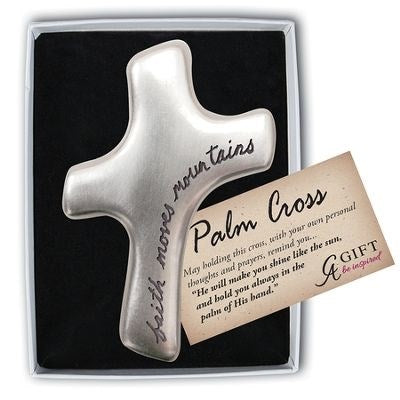 Palm Cross-Faith Moves Mountains-Zinc (2.75")