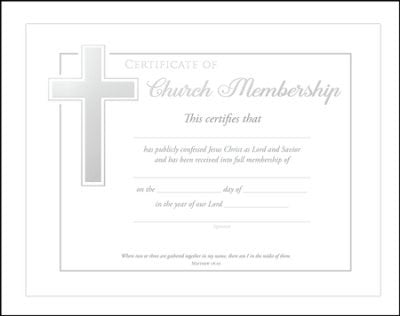 Certificate-Membership (Matthew 18:20) (Silver Foil Embossed  Premium Stock) (Pack Of 6)