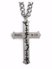 Necklace-Thorn Cross-Christ My Strength (20")