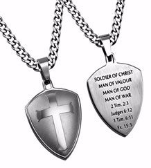 Necklace-Silver R2 Shield Cross-Man Of God (20" Chain)