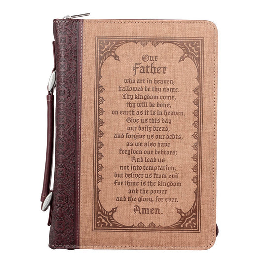 Bible Cover-The Lord's Prayer/Our FatherTwo-Tone Brown Faux Leather Classic-Large
