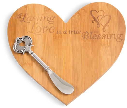 Cheese Board w/Spreader-Lasting Love Is A True Blessing (Heart Shaped) (9 x 8)