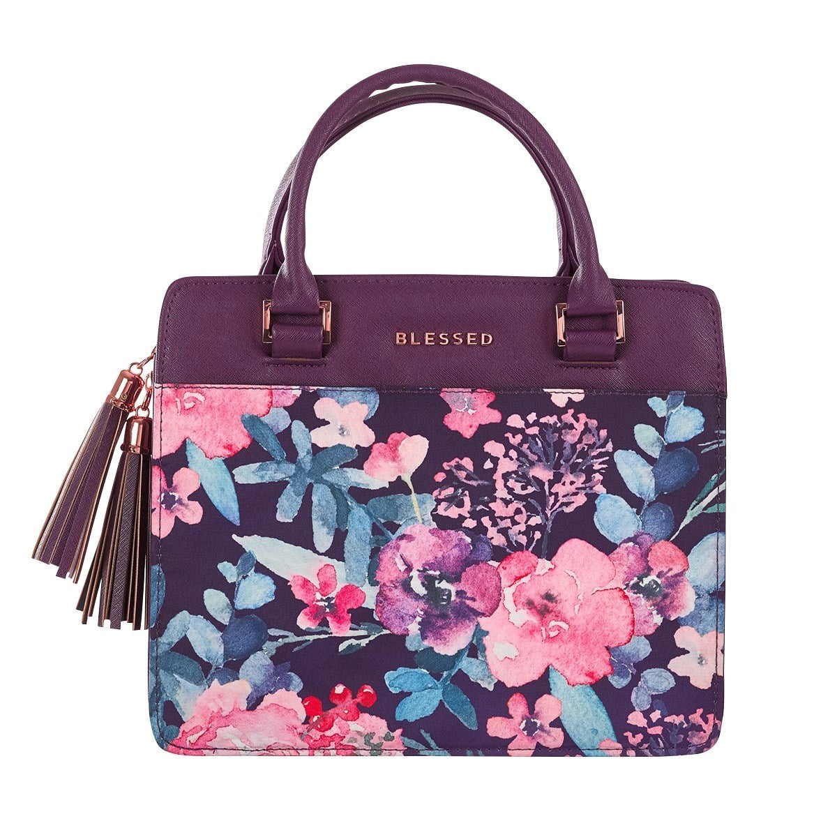 Bible Cover-Blessed-Purple Floral Faux Leather Purse-Style-Medium
