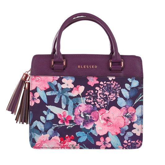 Bible Cover-Blessed-Purple Floral Faux Leather Purse-Style-Medium