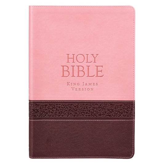 KJV Large Print Thinline Bible-Brown/Pink Faux Leather