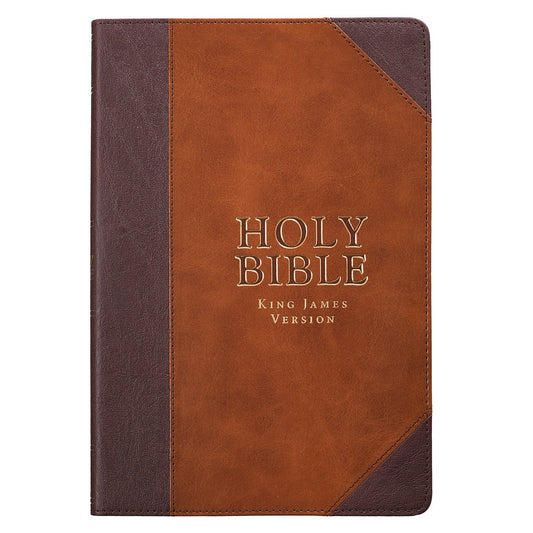 KJV Large Print Thinline Bible-Brown/Tan Portfolio Faux Leather