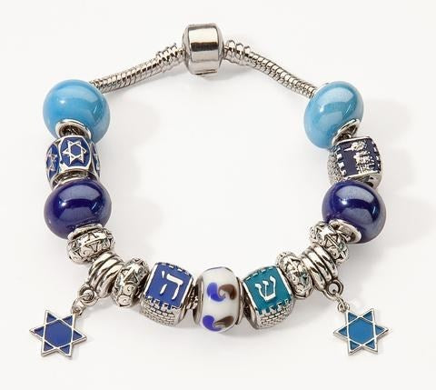 Bracelet-Bible Symbols & Beads w/2 Star Of David Charms (#9807)