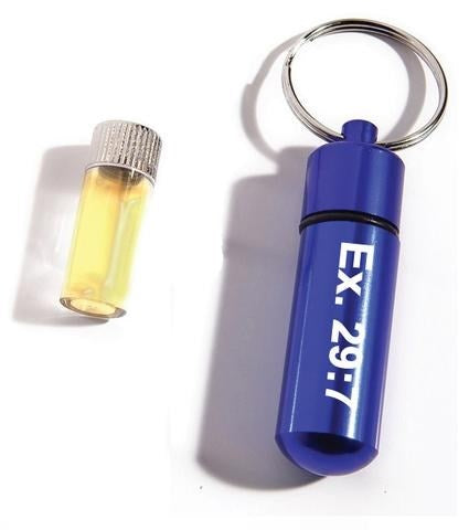 Key Chain-Anointing Oil Holder (Exodus 29:7)-Blue Metal (#4581)