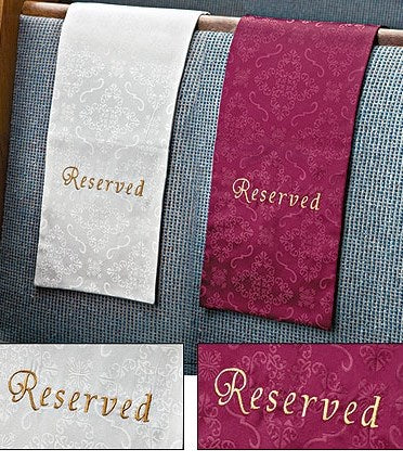 Pew Cloth-Embroidered Jacquard Reserved-Reserved-White (Pack Of 4)