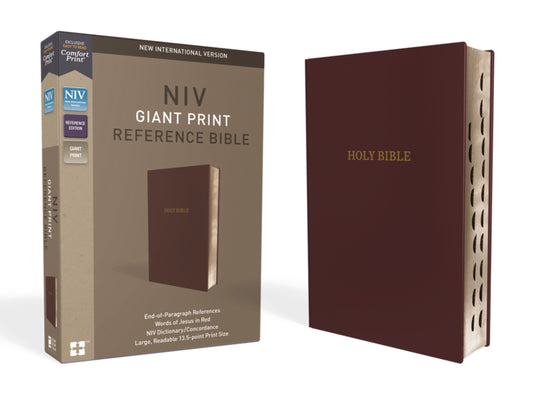 NIV Giant Print Reference Bible (Comfort Print)-Burgundy Leather-Look Indexed