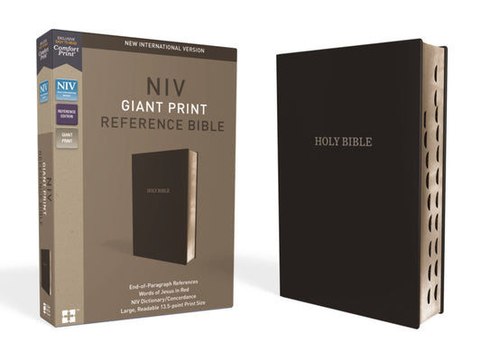 NIV Giant Print Reference Bible (Comfort Print)-Black Leather-Look Indexed
