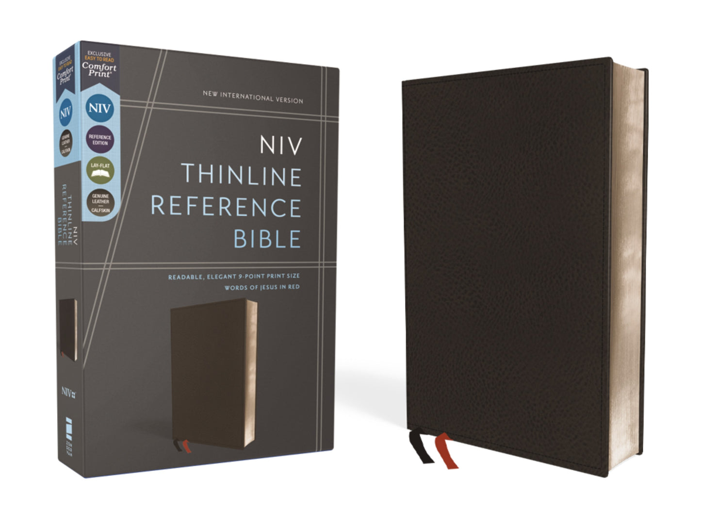 NIV Thinline Reference Bible (Comfort Print)-Black Premium Leather