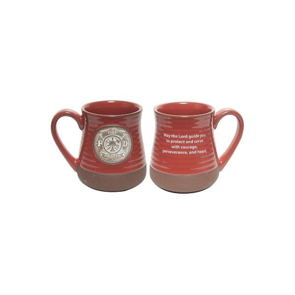 Mug-Pottery-Firefighter Prayer-Red