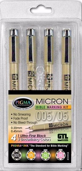 Pen-Pigma Micron (005/05) Ultra Fine & MED Point Bible Note Pen (Set Of 4)