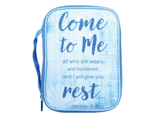 Bible Cover-Canvas-Come To Me-Blue-MED
