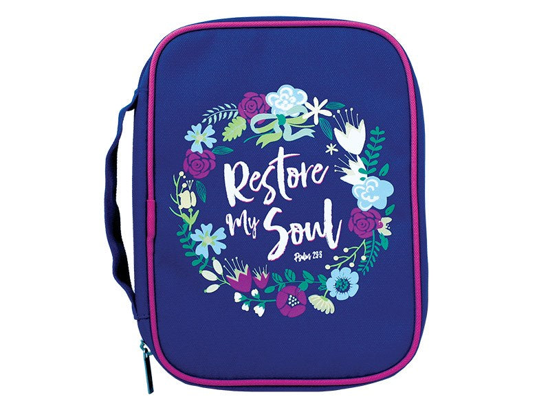 Bible Cover-Canvas-Restore My Soul-Blueberry-MED