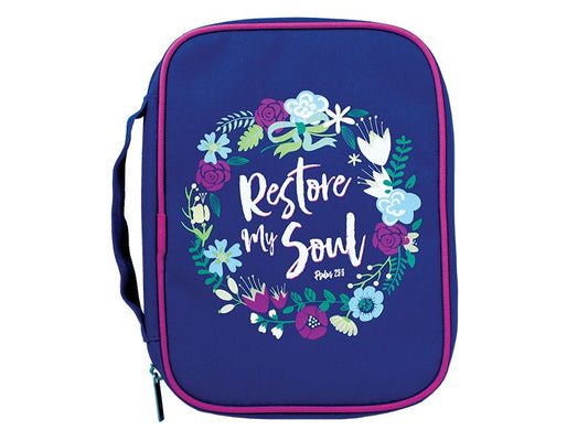 Bible Cover-Canvas-Restore My Soul-Blueberry-MED