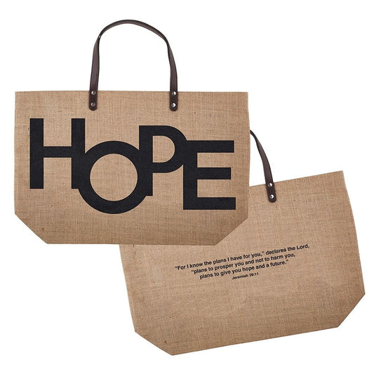 Tote Bag-Hope Jeremiah 29-11-Medium Brown Jute (21.75" x 15" x 6.5")