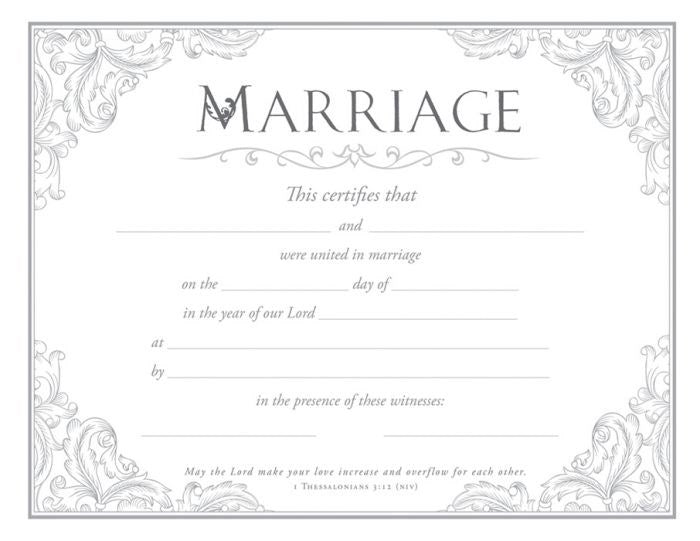 Certificate-Marriage (1 Thessalonians 3:12) (Silver Foil Embossed  Premium Stock) (Pack Of 6)
