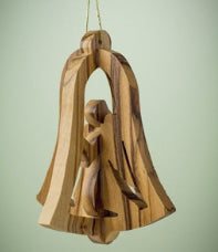 Ornament-Olive Wood-3D Angel In Bell (3")