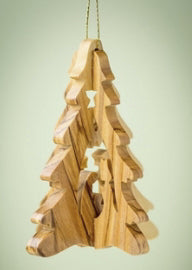 Ornament-Olive Wood-3D Holy Family In Tree (3")