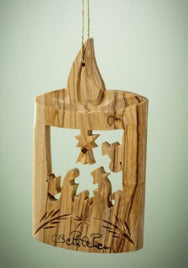 Ornament-Olive Wood-Holy Family In Candle (3")