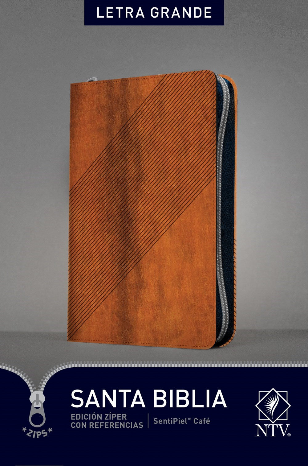 NTV Bible-Large Print Zipper Edition With References-Brown LeatherLike