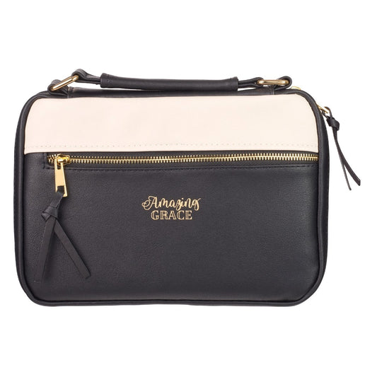 Bible Cover-Amazing Grace-Two-Tone Black/Tan LuxLeather-Large