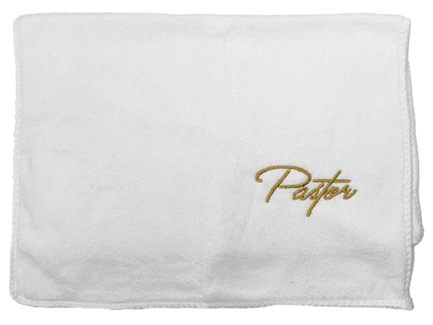 Towel-Pastor-White w/Gold Lettering
