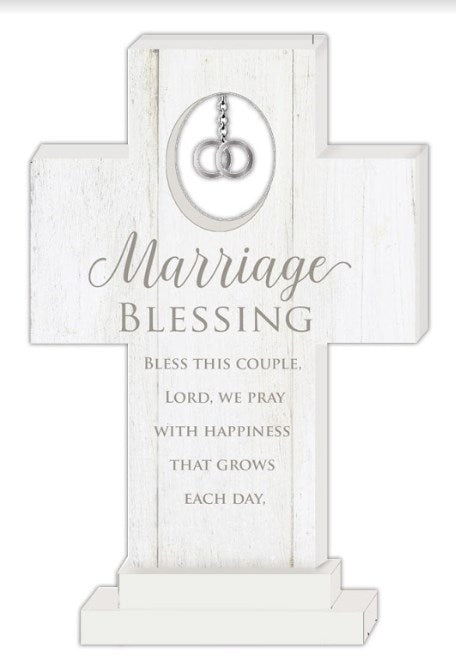 Cross-Marriage Blessing w/Pewter Double Rings Charm-Standing(6")