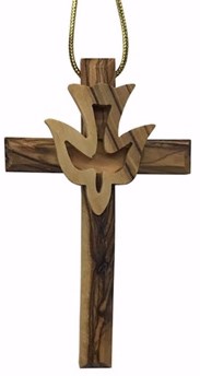 Ornament-Olive Wood-Cross With Dove (3.5")