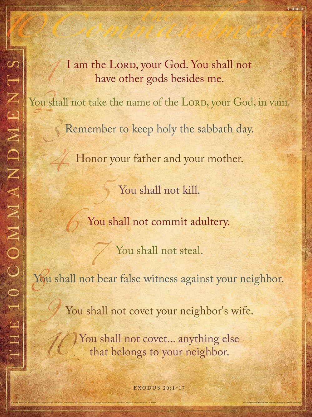 Chart-Ten Commandments (Catholic Edition) (Laminated Sheet) (19" X 26")