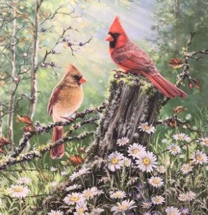 Pizazz Print-Cardinal In The Meadow w/Swarovski Crystals (10" x 10")