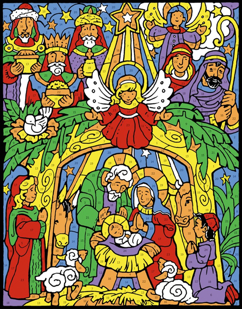 Color Your Own Advent Calendar-Colorful Nativity (Color By Number w/Pencils) (11 x 14)