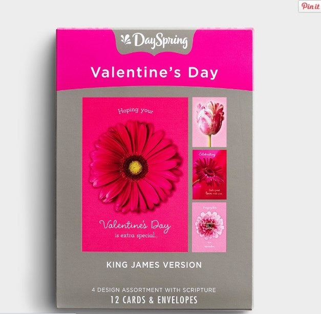 Boxed Card-Valentine-Pink Flowers Assortment (Adult) (Box Of 12)-J1332