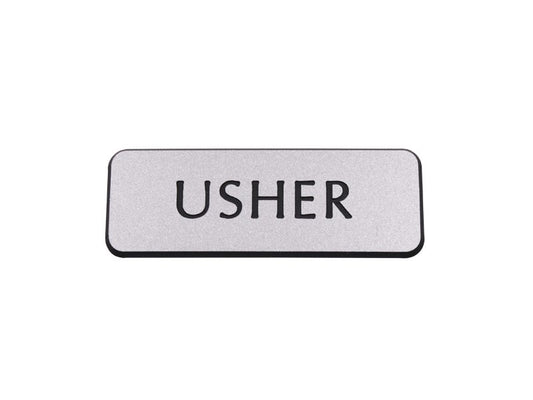 Badge-Contemporary-Usher-Silver/Black-Pin Back