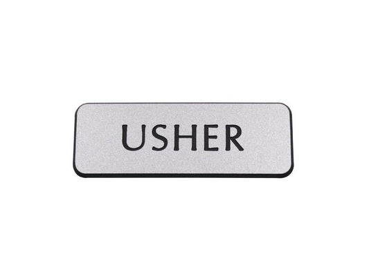 Badge-Contemporary-Usher-Silver/Black-Magnetic Back