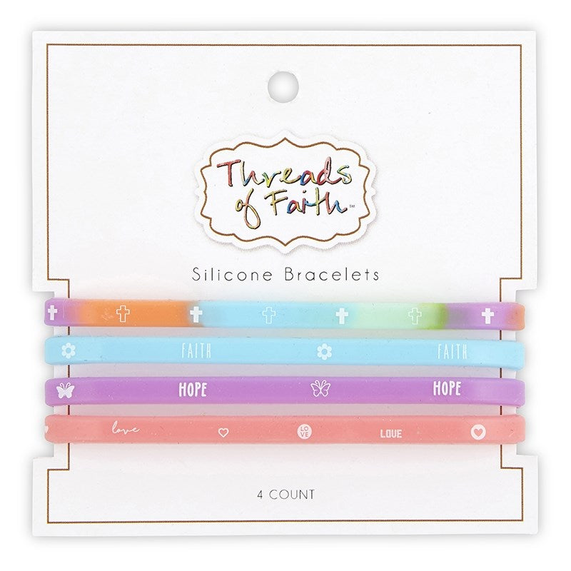 Bracelet Set-Threads Of Faith-Silicone-Cross/Faith/Hope/Love (Set Of 4)