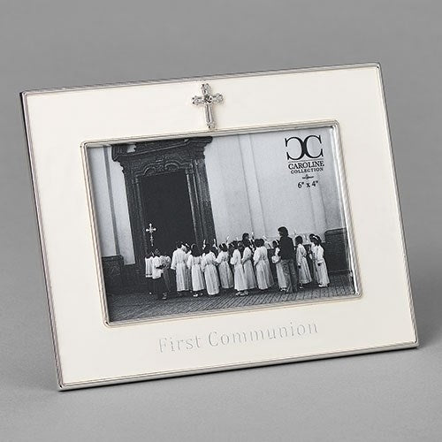Frame-First Communion-Horizontal w/Cross-White (Holds 4 x 6 Photo)